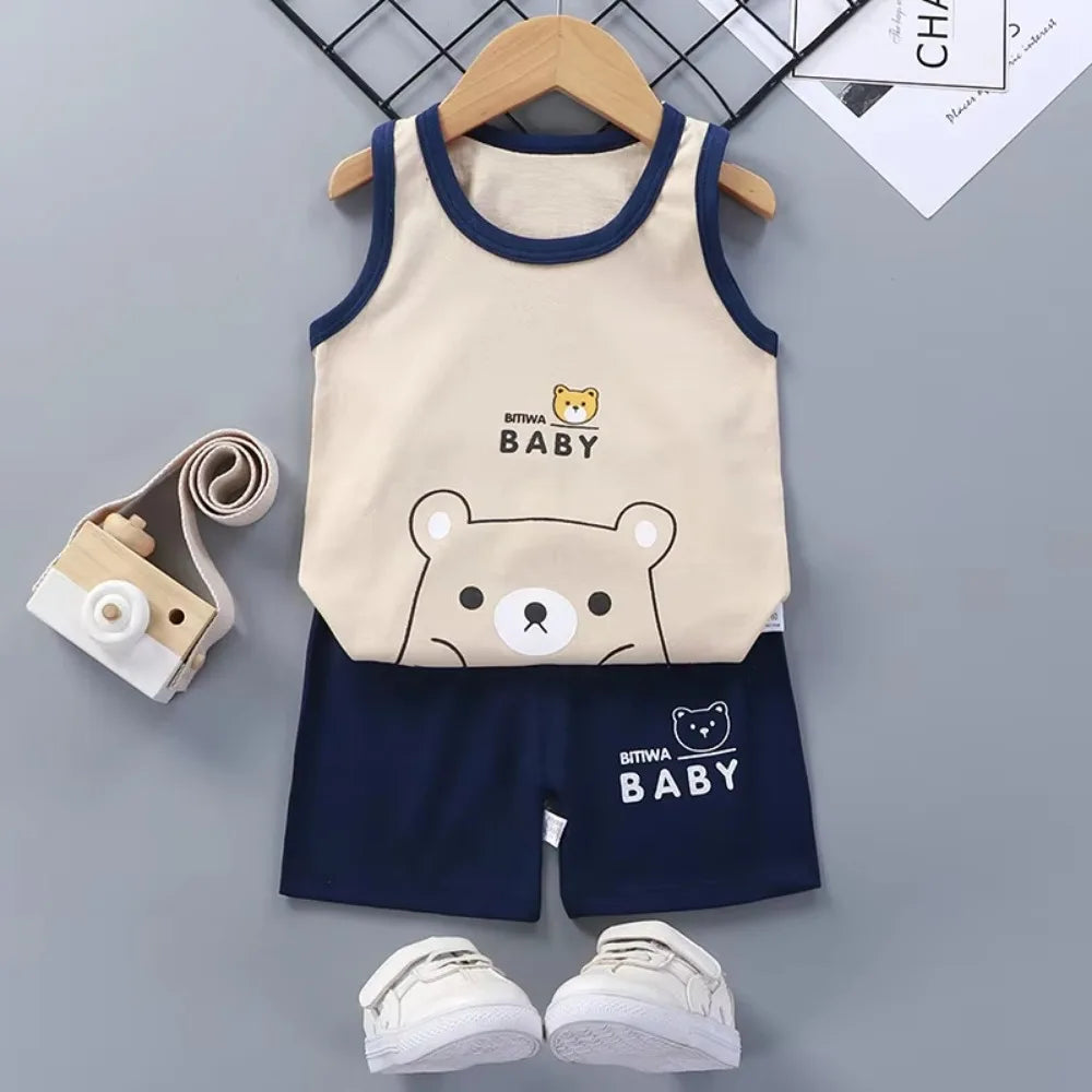 Children Sets Kids Clothes Boys Girls Vest Suit Summer