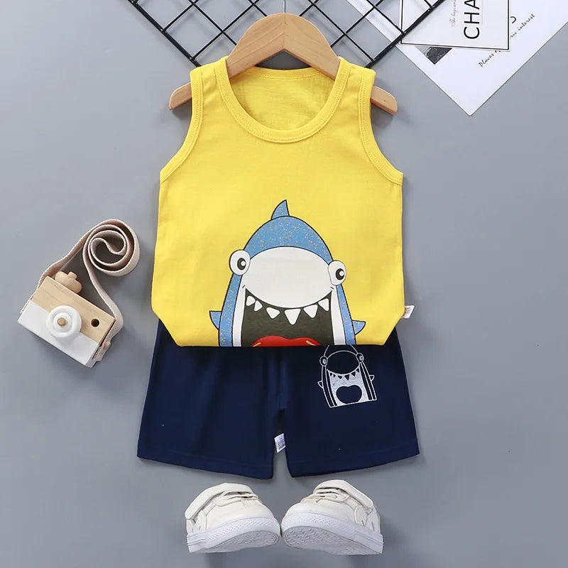 Children Sets Kids Clothes Boys Girls Vest Suit Summer