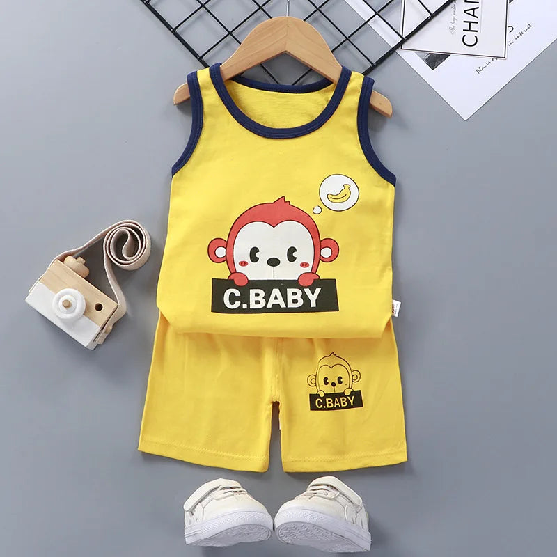 Children Sets Kids Clothes Boys Girls Vest Suit Summer