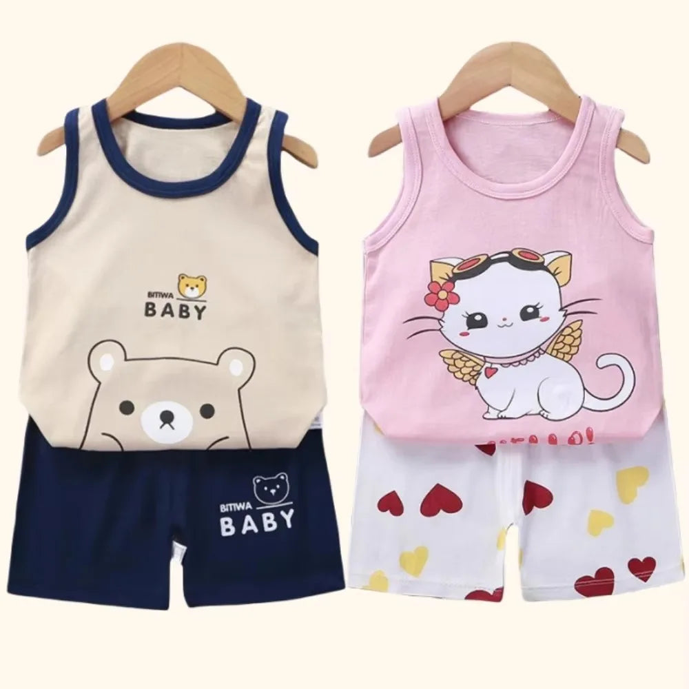 Children Sets Kids Clothes Boys Girls Vest Suit Summer