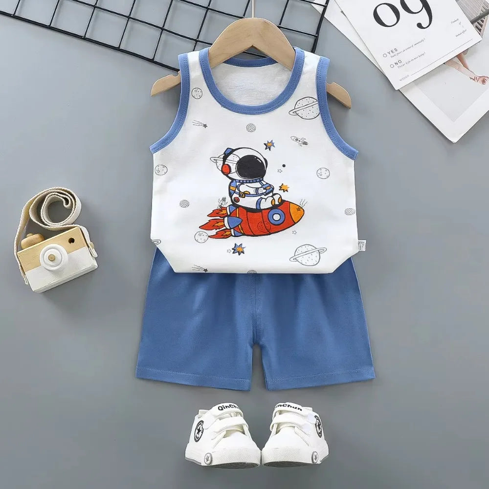 Children Sets Kids Clothes Boys Girls Vest Suit Summer