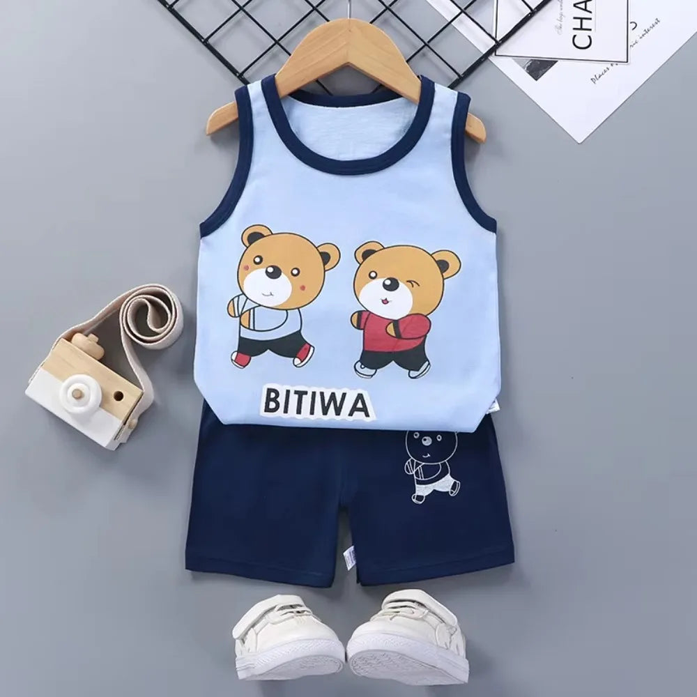 Children Sets Kids Clothes Boys Girls Vest Suit Summer
