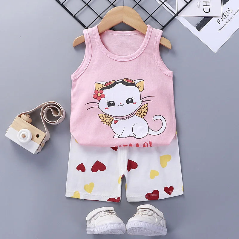 Children Sets Kids Clothes Boys Girls Vest Suit Summer