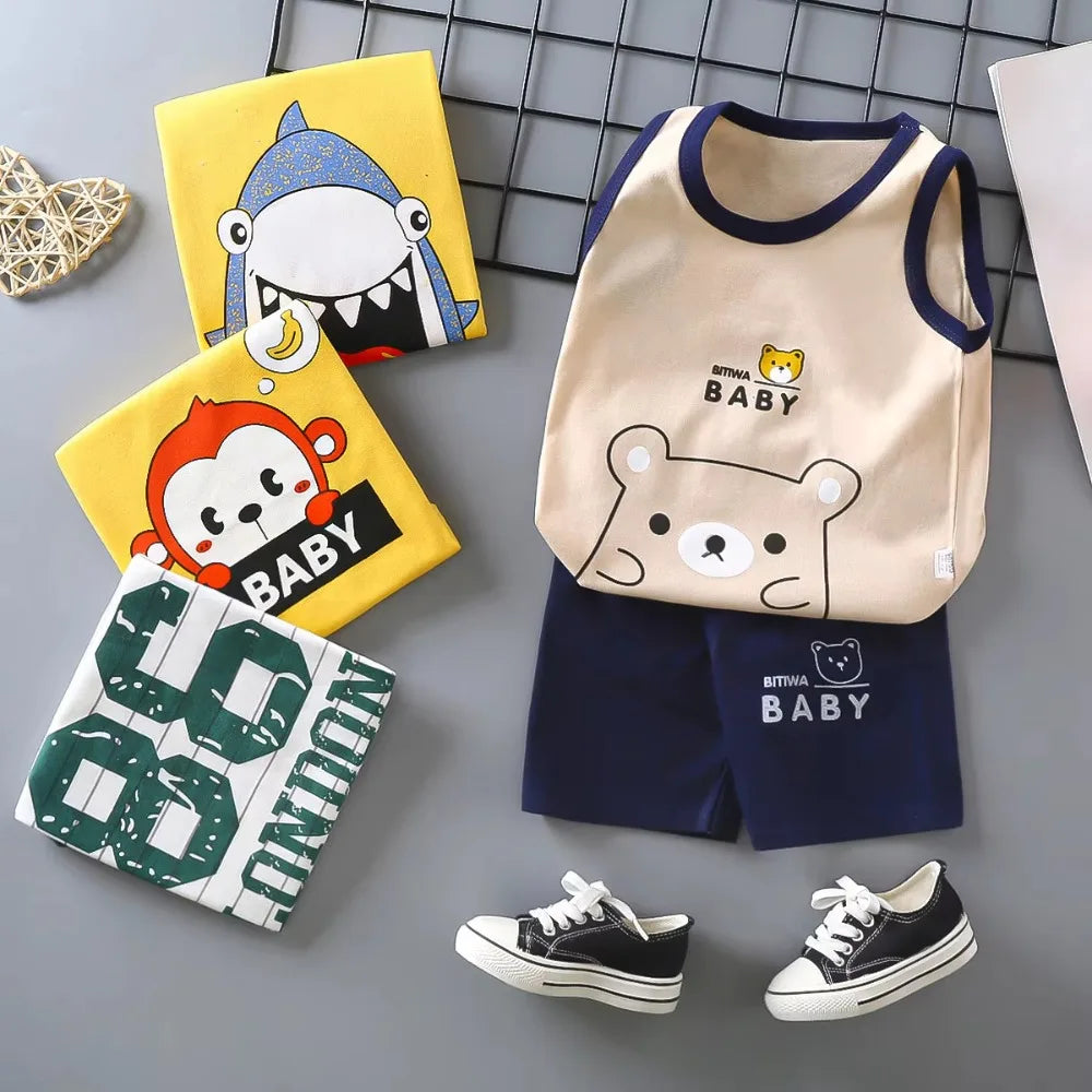 Children Sets Kids Clothes Boys Girls Vest Suit Summer