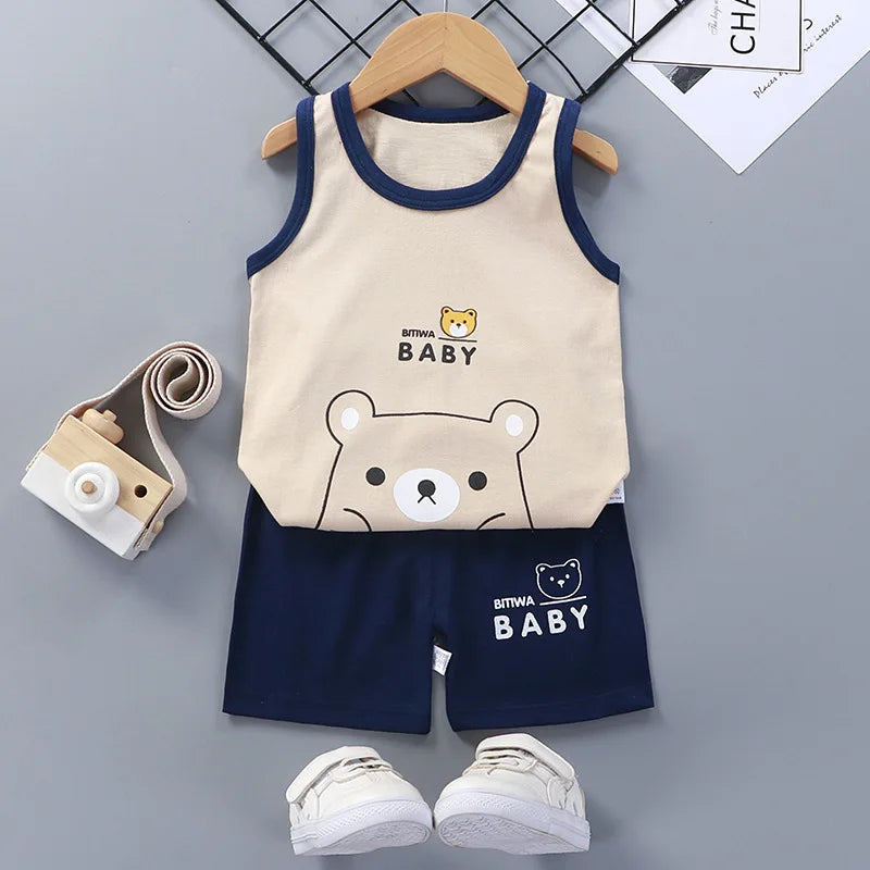 Children Sets Kids Clothes Boys Girls Vest Suit Summer
